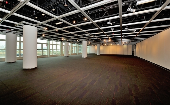 Exhibition Hall - look far into the Victoria  Harbour via the full height glass window 